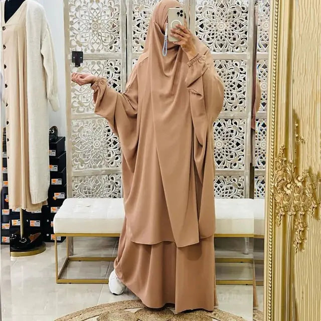 Women's 2-Piece Jilbab Set: Muslim Prayer Garment with Long Khimar and Niqab - Ramadan Abaya Dress