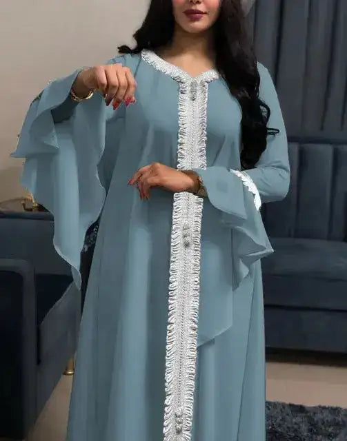 Modest Fashion For Women With Ruffled Sleeves And Embroidered Abaya