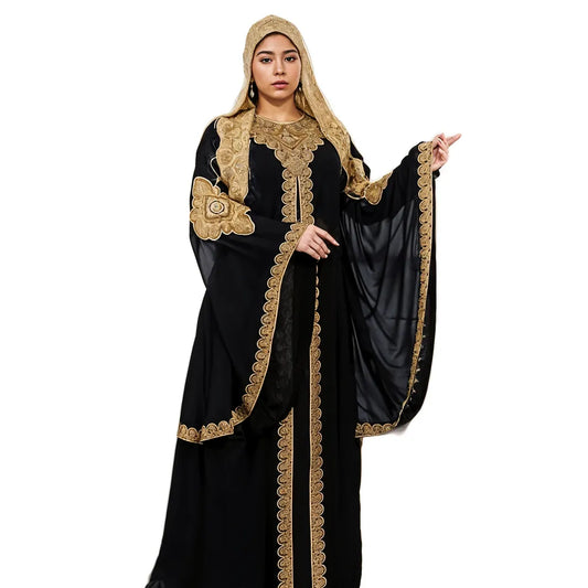 Gold Floral Abaya Set